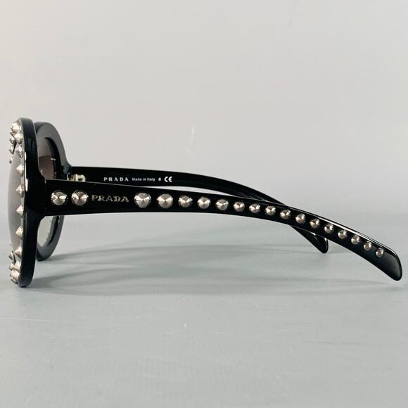 PRADA Black Silver Studded Acetate Oversized Round Sunglasses - Picture 4 of 8